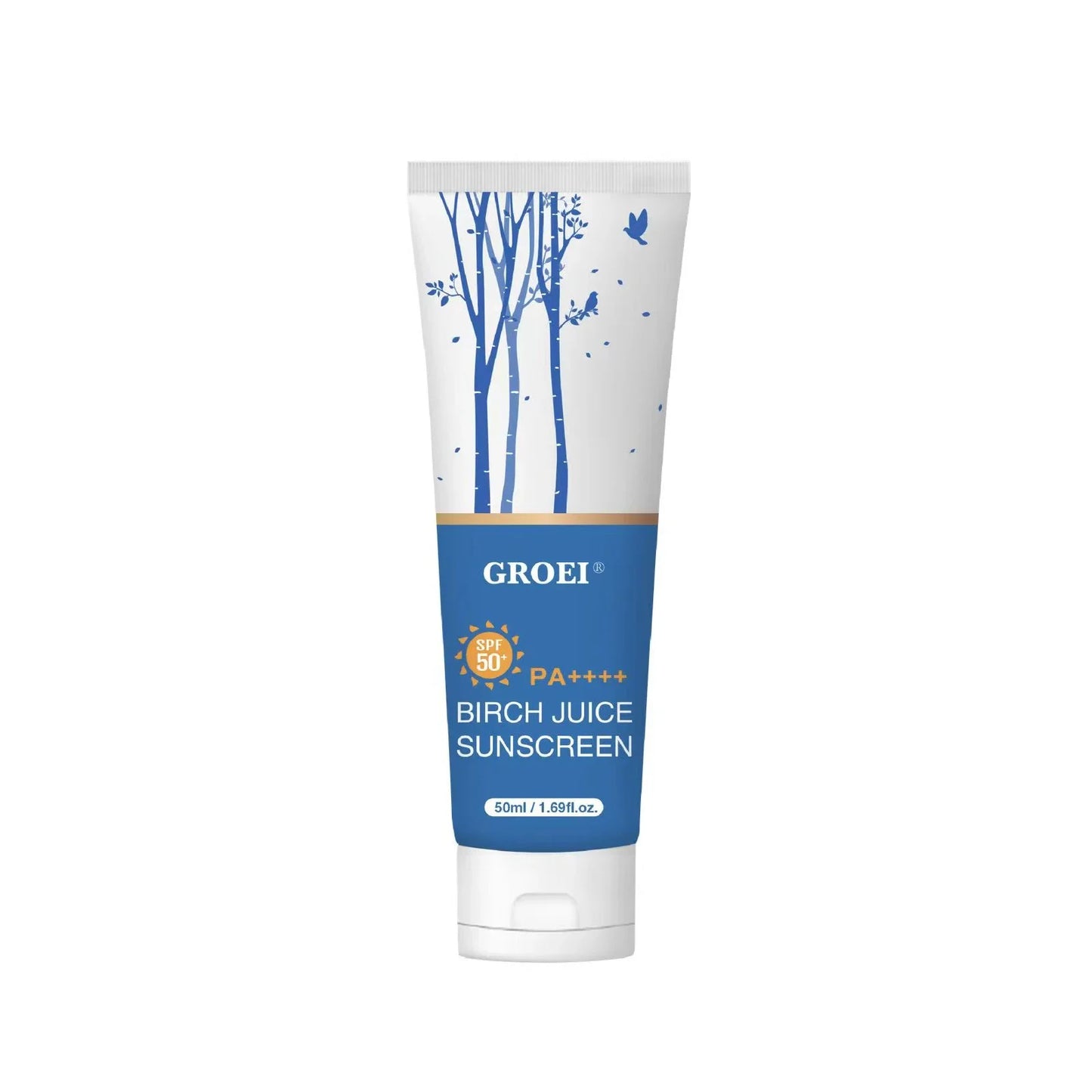 GROEI 50ml Birch Tree Sunscreen, SPF50+ PA++++, Oil-Free Non-Sticky, Hydrating Gentle for Daily Sun Protection