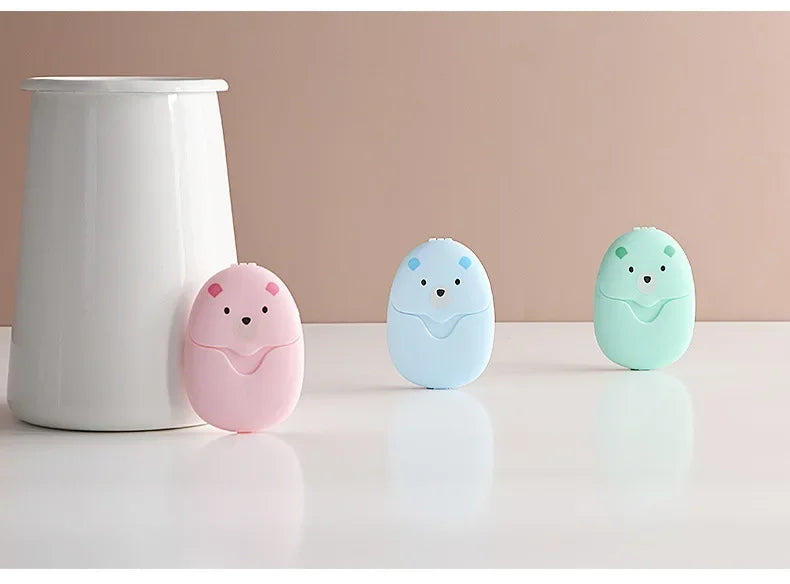 50Pcs Portable Disposable Cleaning Soap Paper New Cartoon Travel Paper Soap Cute Paper Soap Disposable Bear Soap