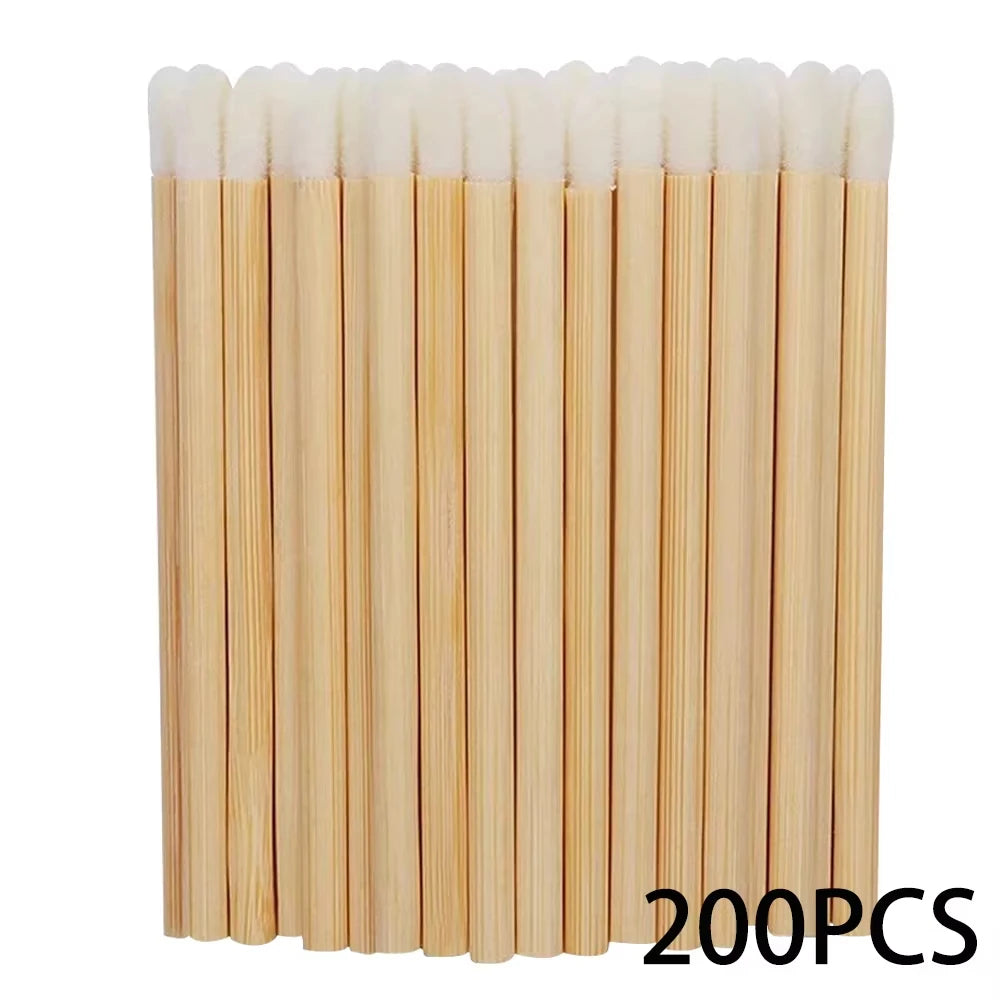 50/200pcs Bamboo Handle Lip Brushes Lipstick Gloss Wands Applicator Make Up Brush For Lip Eyelashes Extension Makeup Beauty Tool