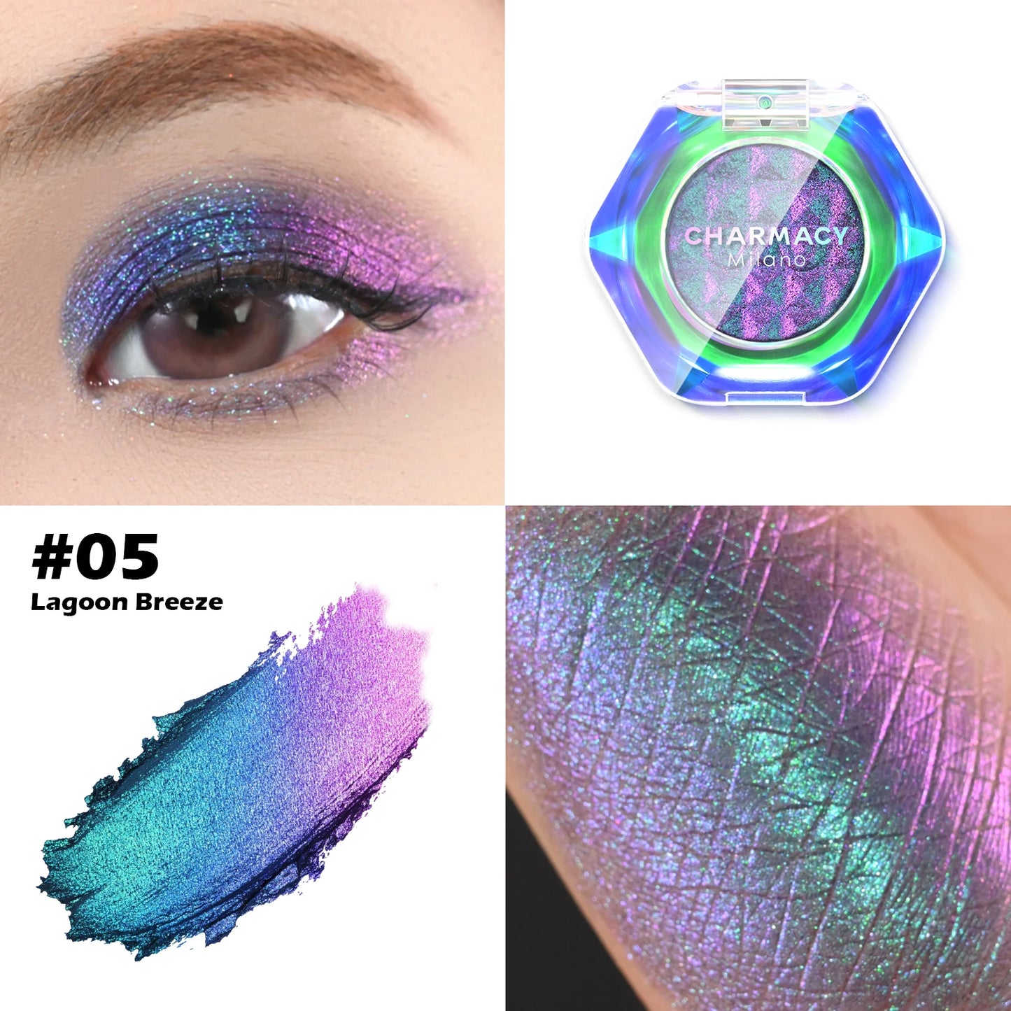 CHARMACY Multichrome Eyeshadow Palette 8 Colors Shimmer Waterproof Long-lasting Professional Eye Shadow Cosmetic Makeup