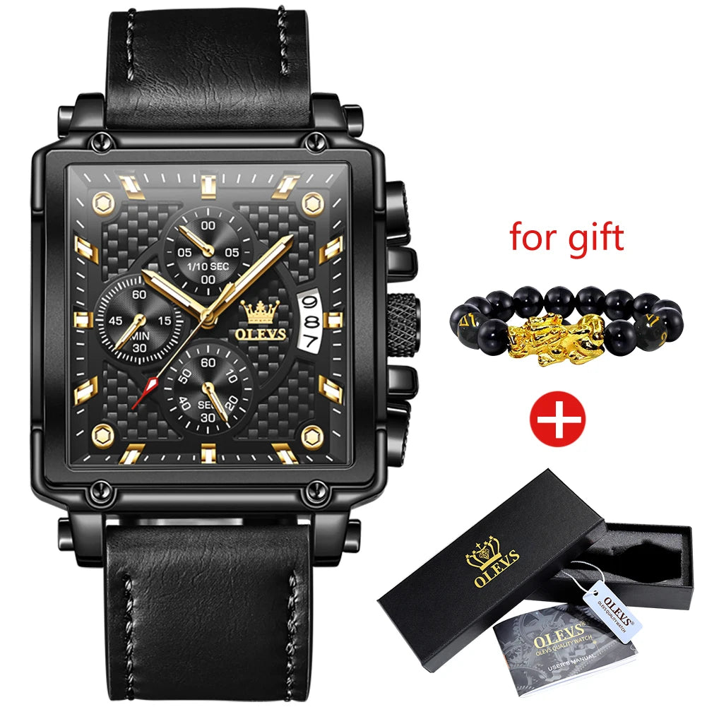 OLEVS 9925 Men's Square Quality Quartz Wristwatch Chronograph Waterproof Original Watch for Man Luminous Date Luxury