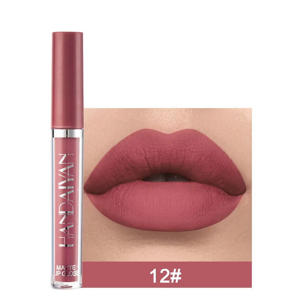 Handaiyan 12 Colors Matt Lip Gloss Longlasting Red Nude Lipstick Liquid matte Waterproof Lipgloss Makeup