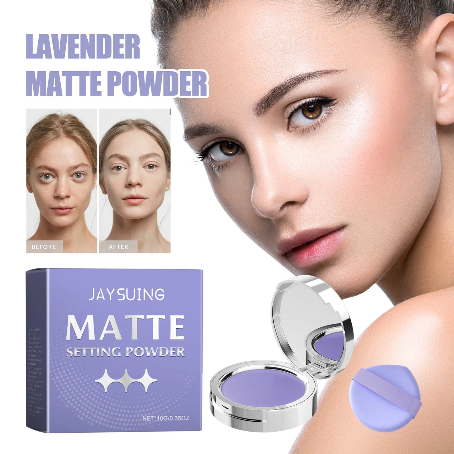 Jaysuing 10g Lavender Matte Set Makeup Powder Natural Waterproof Concealer Oil Control Lasting Makeup Loose Setting Powder