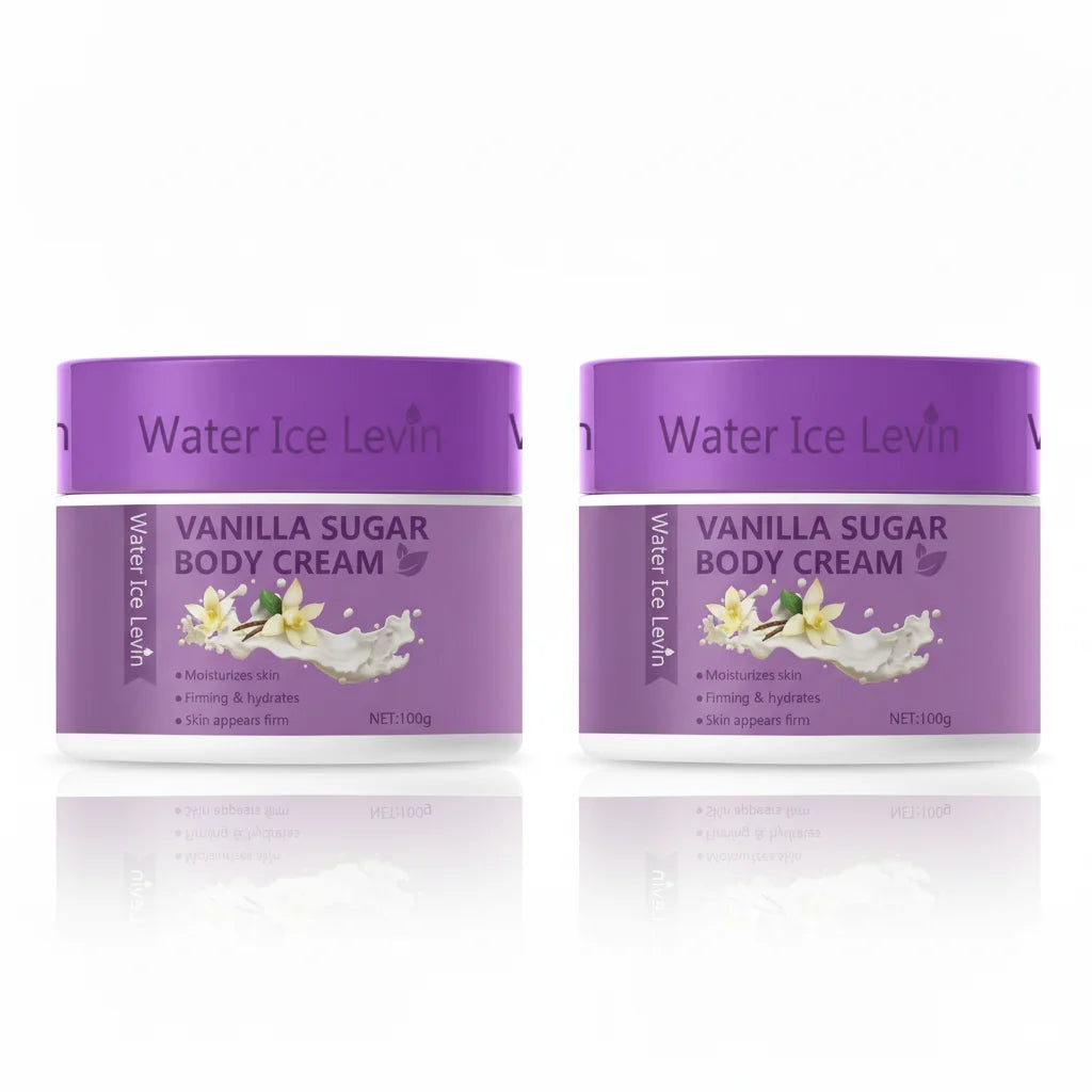 Vanilla Sugar Body Cream. Hyaluronic Acid Collagen Glycerin. Deeply Moisturizes Firms Hydrates Skin. 100g Net Weight.