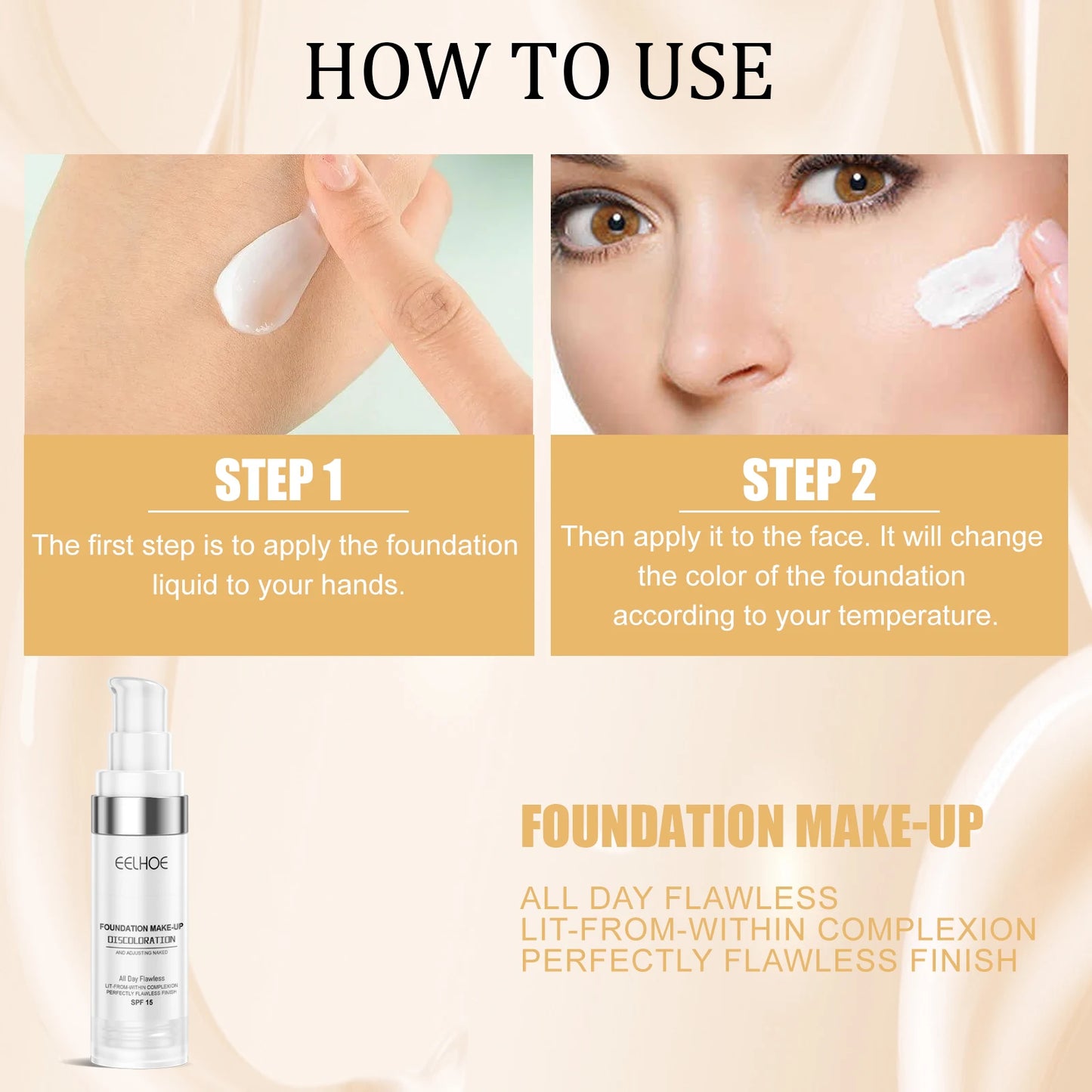 EELHOE Color Changing Makeup Foundation Lasting Moisturizing Non-greasy Matte Concealer Sweatproof Natural Brightening Makeup