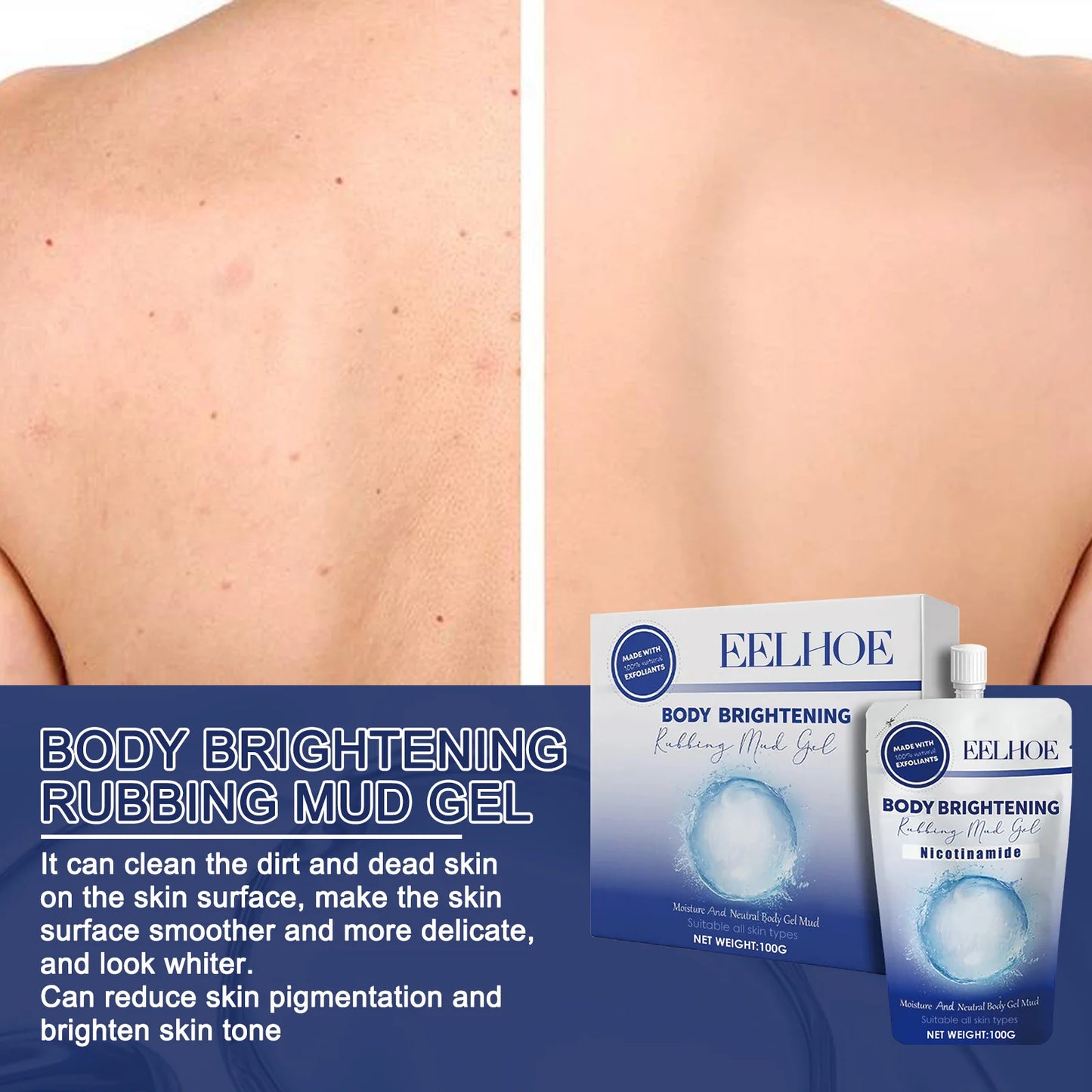 Eelhoe 100g Niacinamide Body Scrub Exfoliating Skin Remove Dead Skin Brightening Improve Rough Skin Cleansing Body Wash Scrub