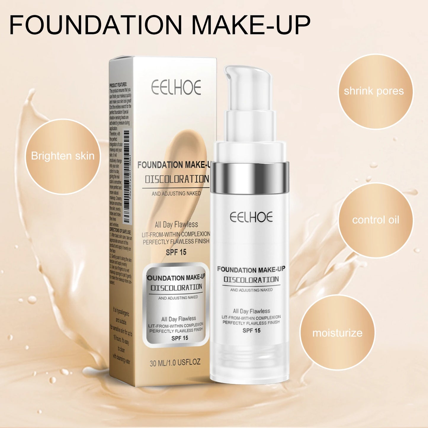 EELHOE Color Changing Makeup Foundation Lasting Moisturizing Non-greasy Matte Concealer Sweatproof Natural Brightening Makeup