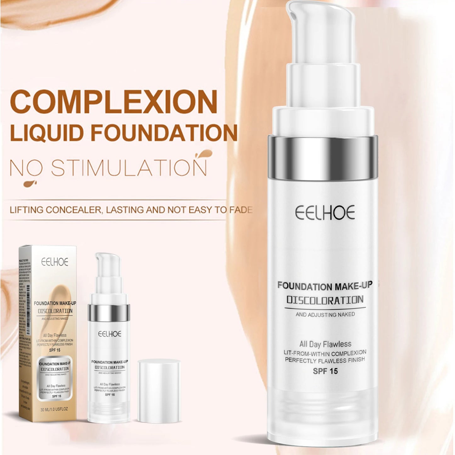 EELHOE Color Changing Makeup Foundation Lasting Moisturizing Non-greasy Matte Concealer Sweatproof Natural Brightening Makeup