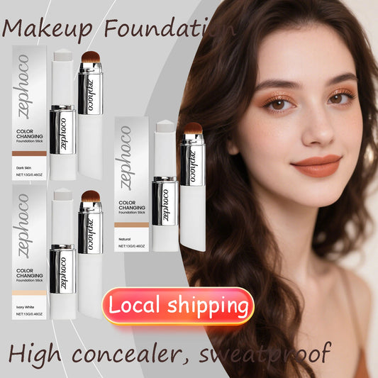 2-in-1 Color Changing Makeup Foundation Stick Moisturizing Brightening Matte High Concealer Lightweight Long Lasting Base Makeup