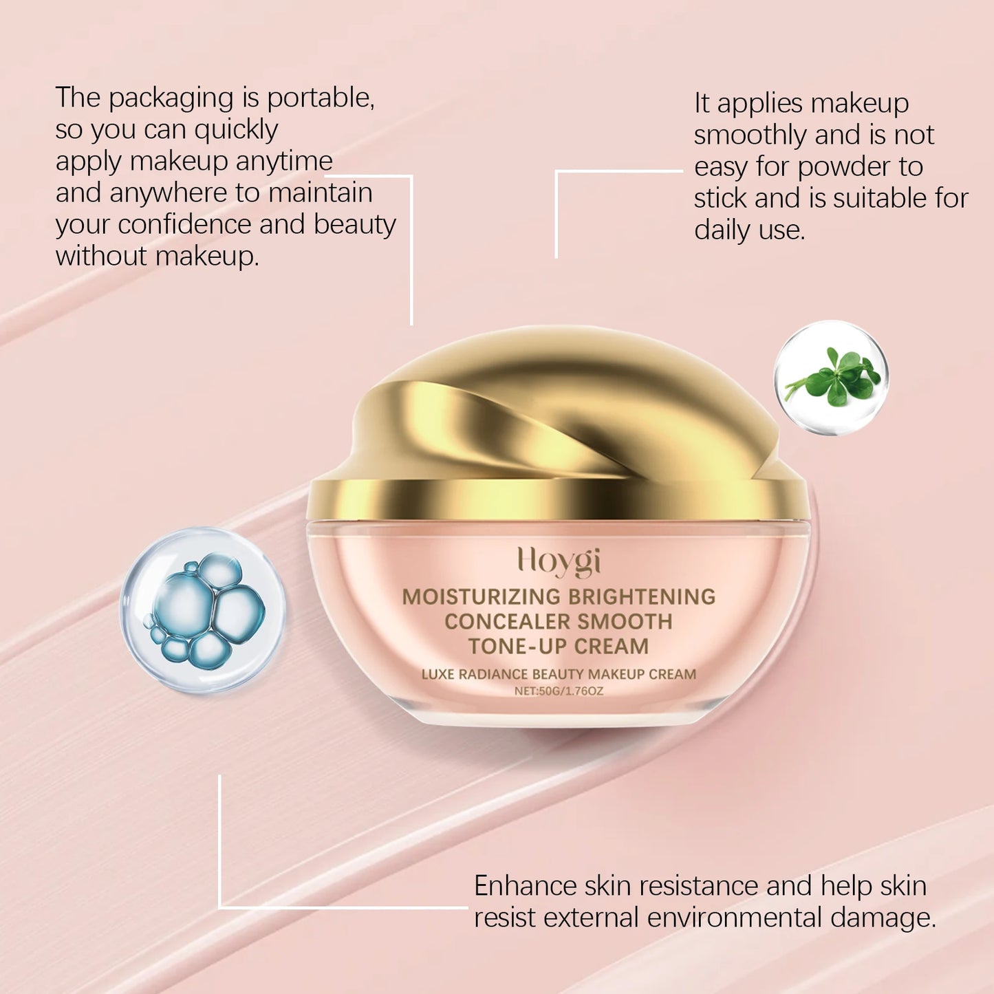 Hoygi 50g Concealer Foundation Cream Radiant Glow Skin Smoothing Beauty Brighten Skin Tone Lasting Base Makeup Tone-Up Cream