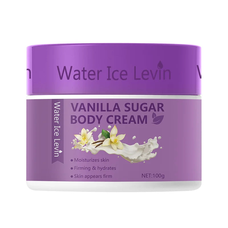 Vanilla Sugar Body Cream. Hyaluronic Acid Collagen Glycerin. Deeply Moisturizes Firms Hydrates Skin. 100g Net Weight.