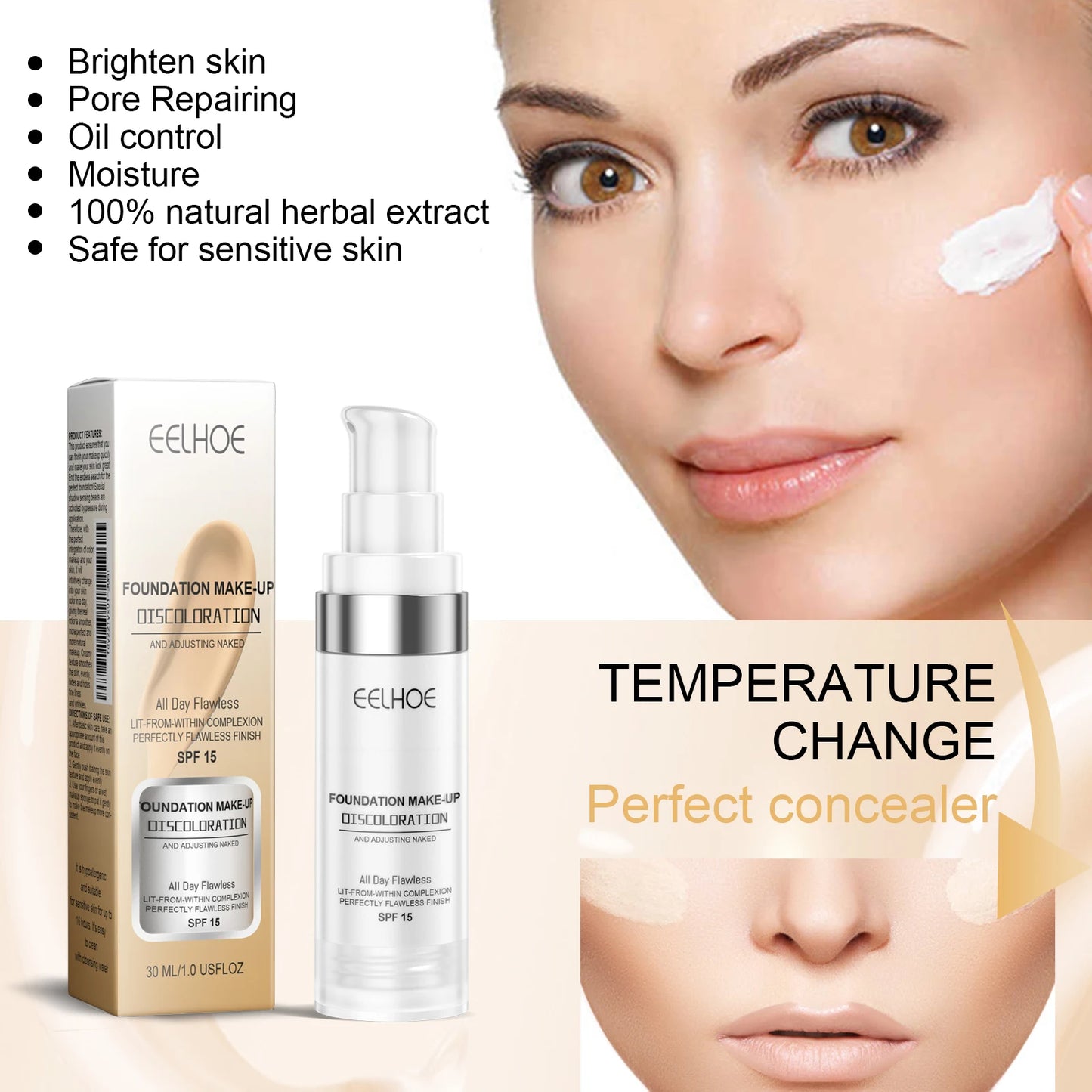 EELHOE Face Makeup Foundation Perfect Coverage Pore Shrink Moisturizing Oil Control Lasting Brightening Mild Makeup Foundaion