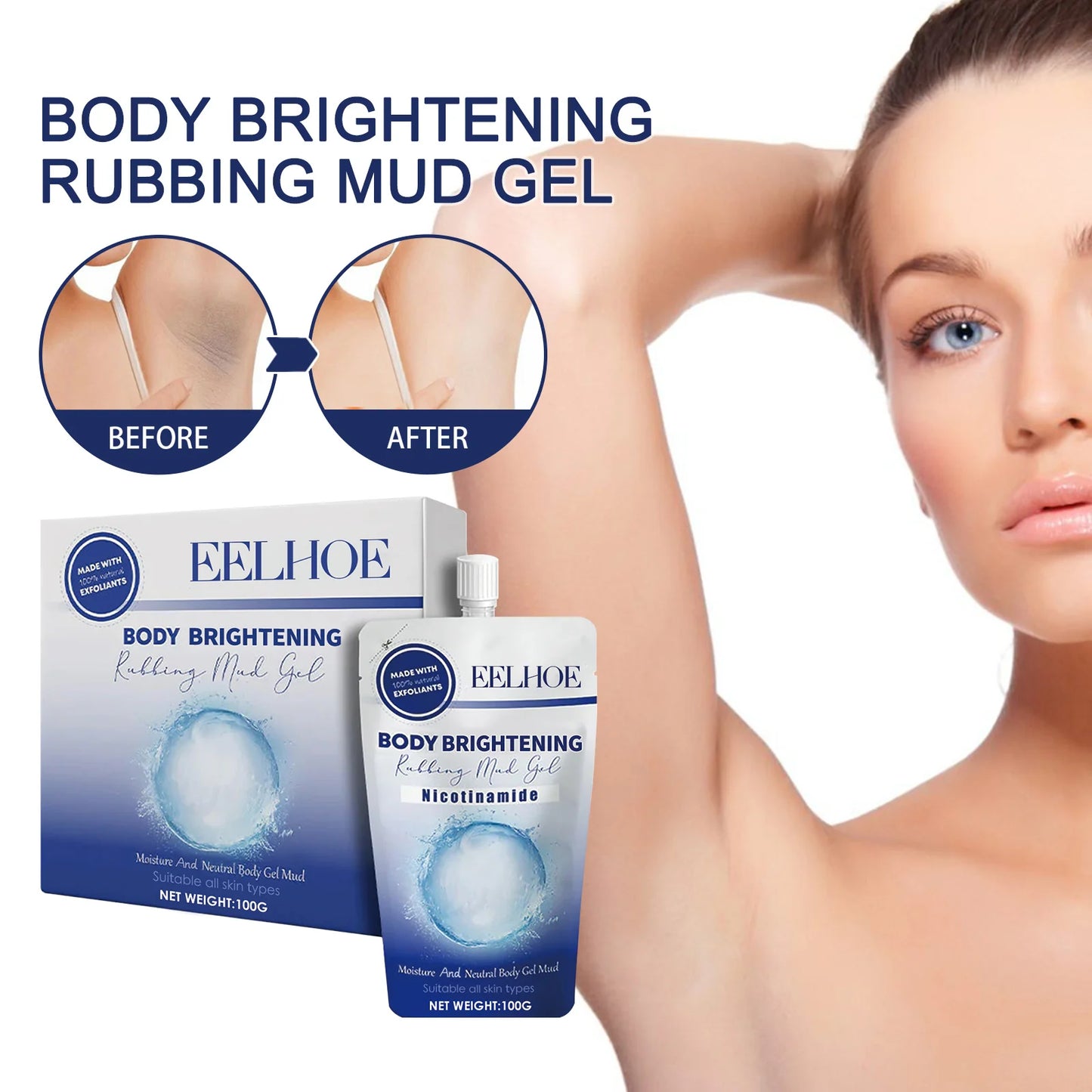 Eelhoe 100g Niacinamide Body Scrub Exfoliating Skin Remove Dead Skin Brightening Improve Rough Skin Cleansing Body Wash Scrub