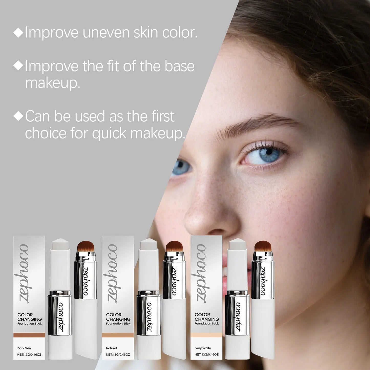 2-in-1 Color Changing Makeup Foundation Stick Moisturizing Brightening Matte High Concealer Lightweight Long Lasting Base Makeup