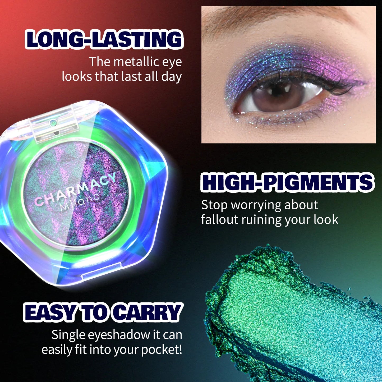 CHARMACY Multichrome Eyeshadow Palette 8 Colors Shimmer Waterproof Long-lasting Professional Eye Shadow Cosmetic Makeup