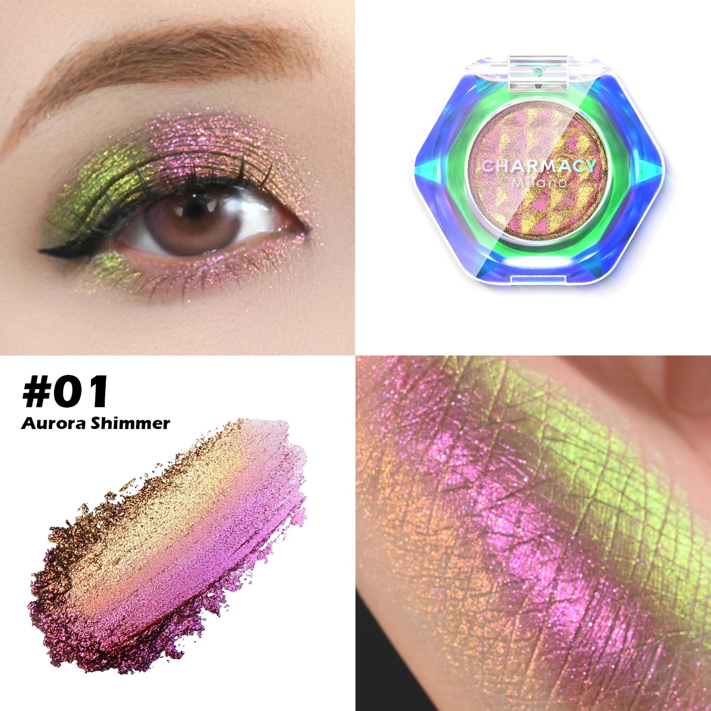 CHARMACY Multichrome Eyeshadow Palette 8 Colors Shimmer Waterproof Long-lasting Professional Eye Shadow Cosmetic Makeup
