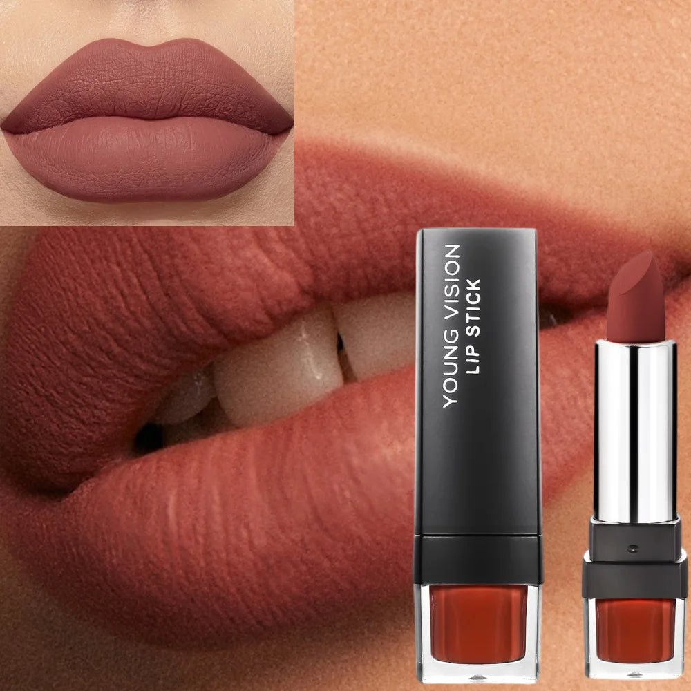 YOUNG VISION 12-Color Velvet Lipstick Long-Lasting Nude Waterproof Matte Non-Transfer Lipstick Women's Cosmetics Makeup