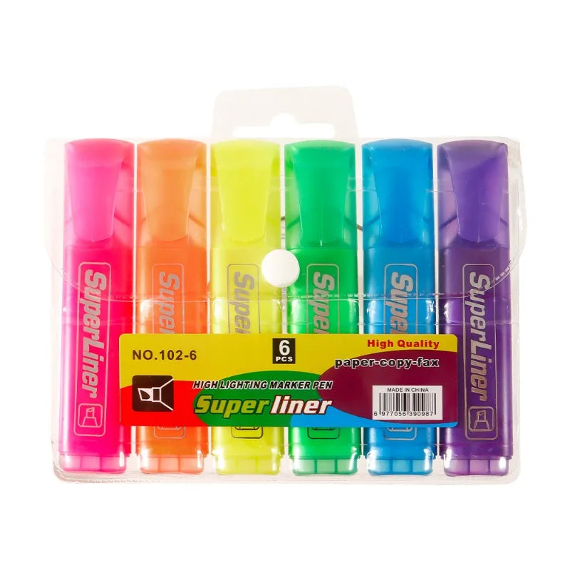 6pcs/Set Blique Highlighters Explosive Marker Colorful Underline Marker High Capacity Highlighter Office School Supplies