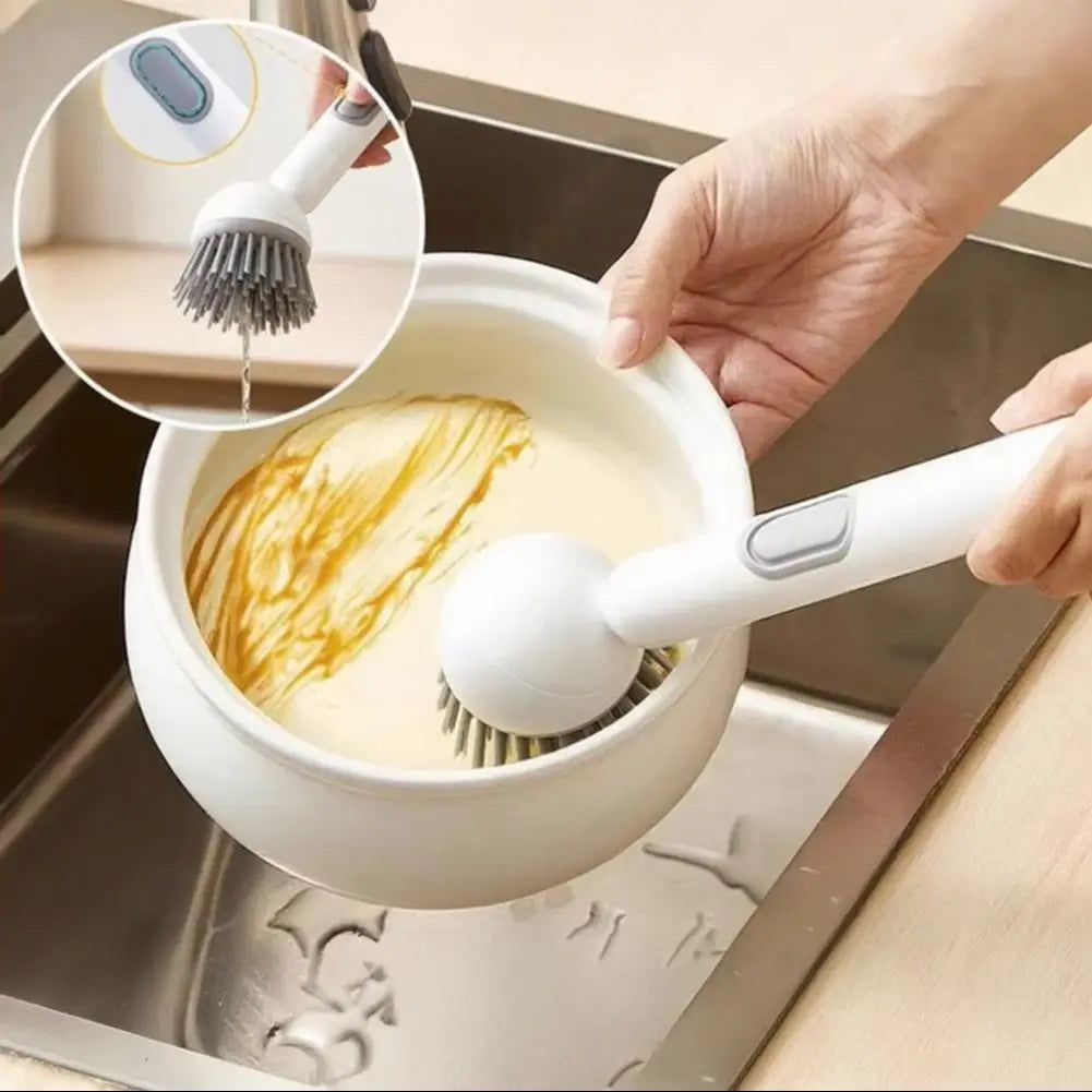 Rotating Soap-Dispensing Pot Brush