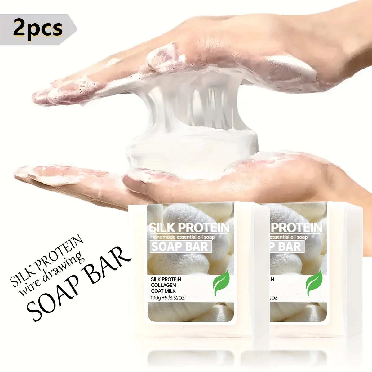2Pcs/Silk Protein Drawing Soap Goat Milk Moisturizing Cleansing Soap Collagen Soap