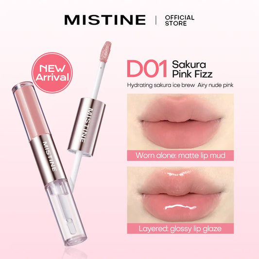 Mitstine Lip Gloss Double Headed Color Holding Lip Tint Hydrating Shine Glowy/Matte Finish Makeup 0.05fl oz+0.05 fl oz