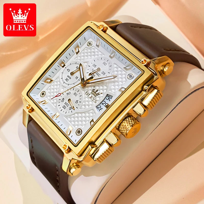 OLEVS 9925 Men's  Square Quality Quartz Wristwatch Chronograph Waterproof Original Watch for Man Luminous Date Luxury