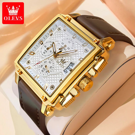 OLEVS 9925 Men's  Square Quality Quartz Wristwatch Chronograph Waterproof Original Watch for Man Luminous Date Luxury