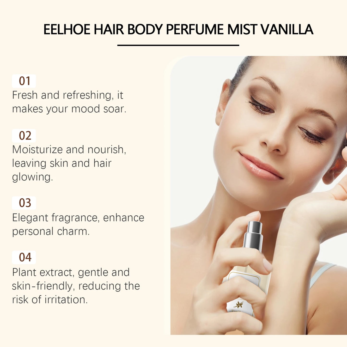 EELHOE 30ml Vanilla Body Perfume Mist Fresh Natural Romantic Scent Lasting Pheromone Comforting Body Hair Eau De Parfum Spray