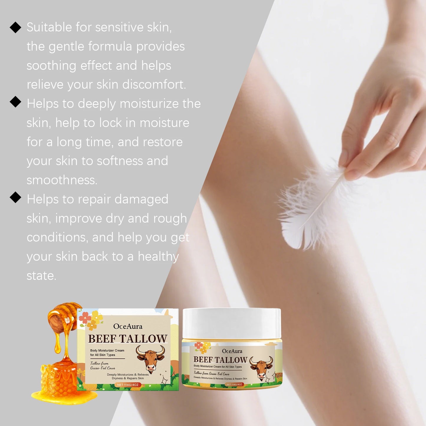 Deep Moisturizing Cream for Dry Skin Nourishing Tallow Based Body Lotion Soothing Relief for Rough Skin Daily Face Body Care 4oz