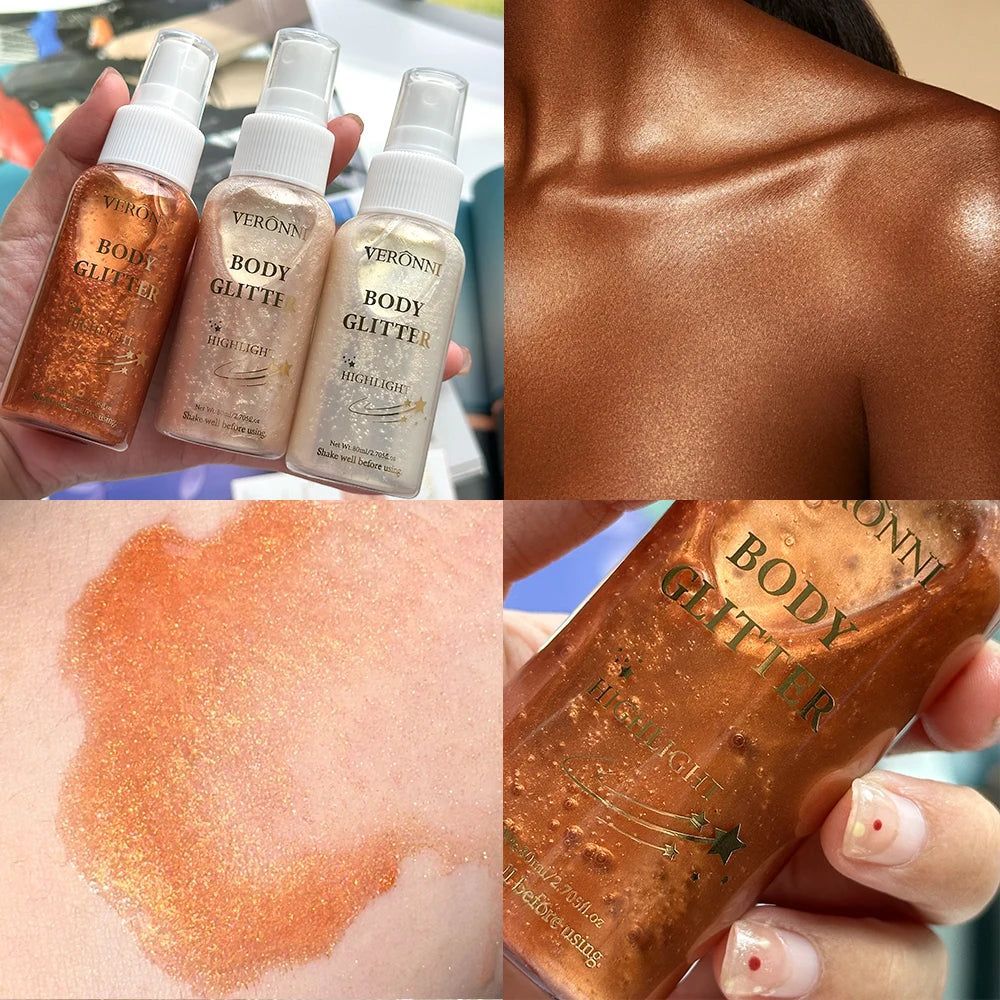 Liquid body highlighting shimmer oil makeup 4 Color Glitter Spray Oil Lotion glow cosmetics Glow Body Glitter Spray Oil Lotion