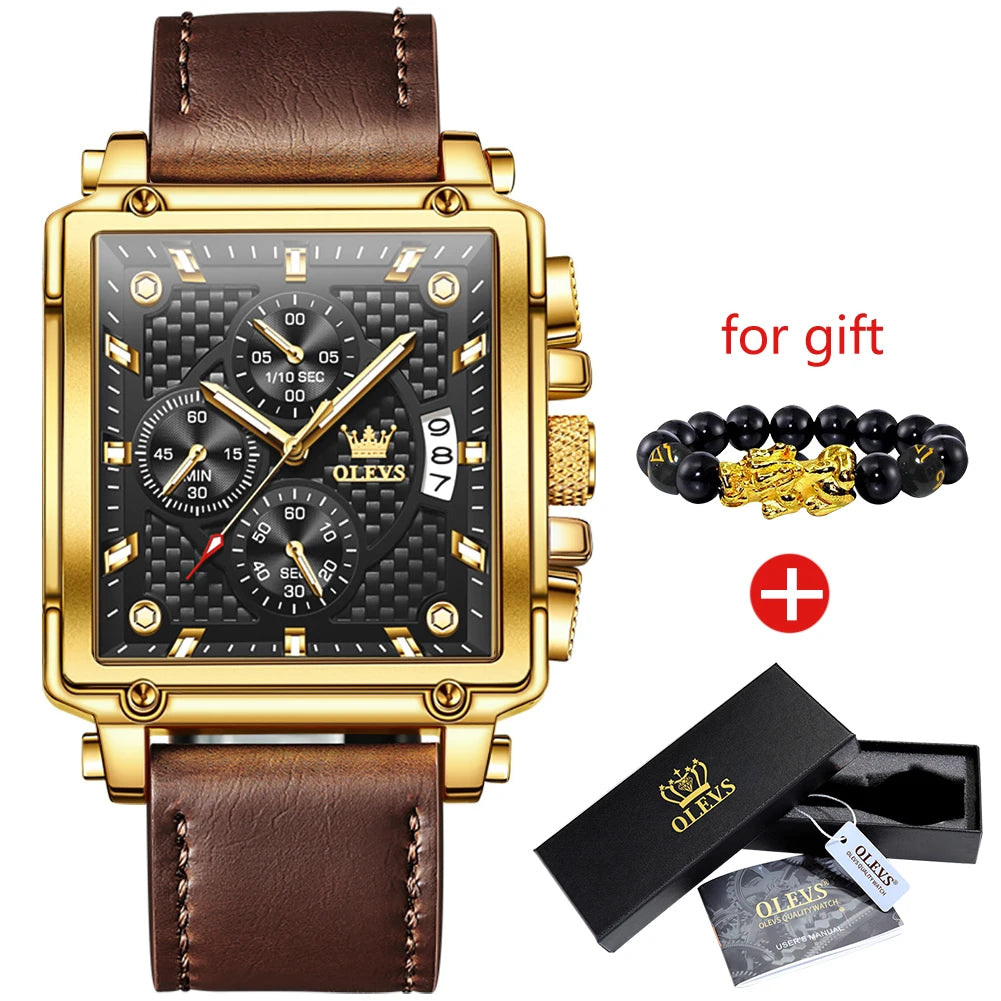OLEVS 9925 Men's  Square Quality Quartz Wristwatch Chronograph Waterproof Original Watch for Man Luminous Date Luxury