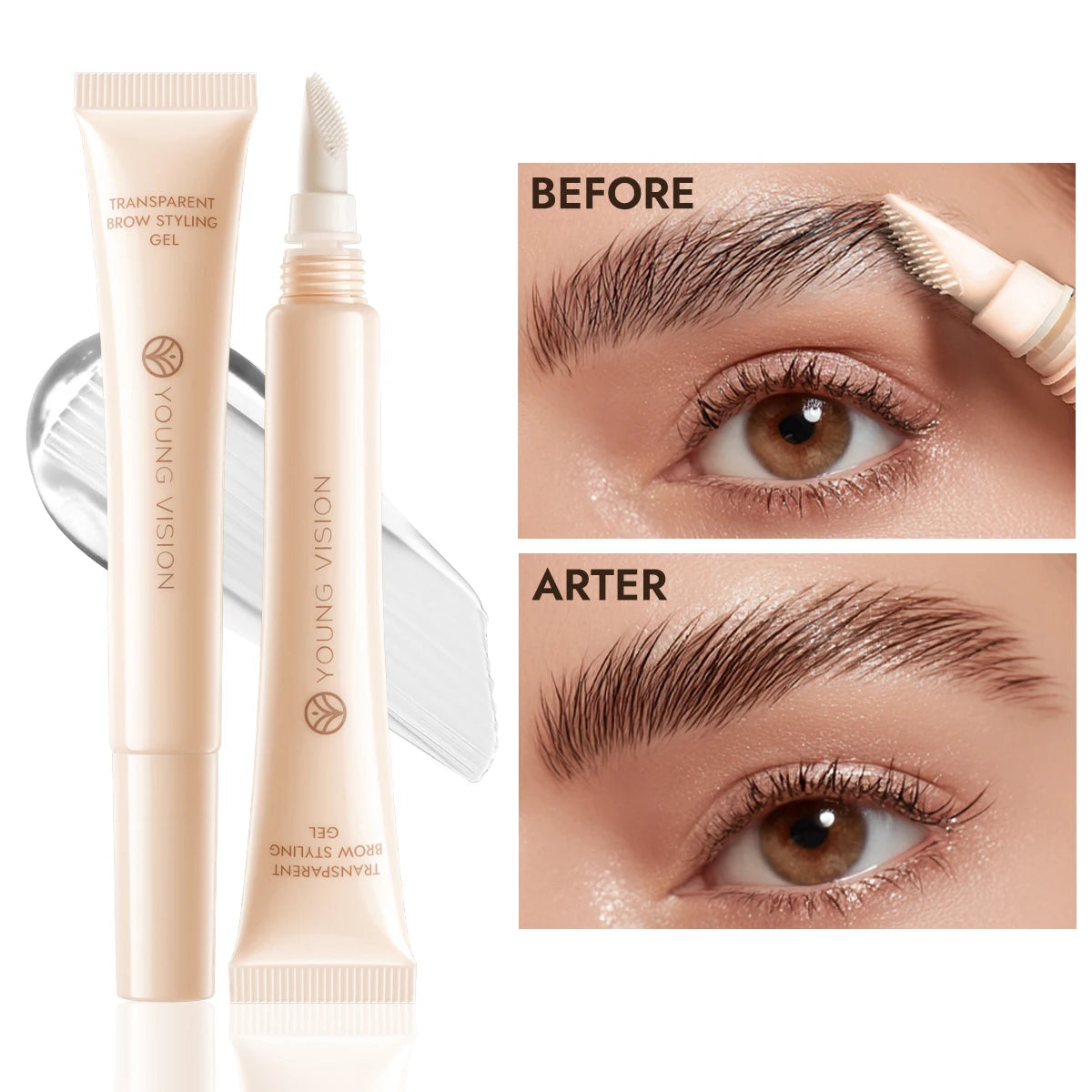 YOUNG VISION 3D Brow Gel Waterproof & Smudge-Proof Silicone Brush Tip Long-Lasting Hold All-Day Wear Defined eyebrow gel