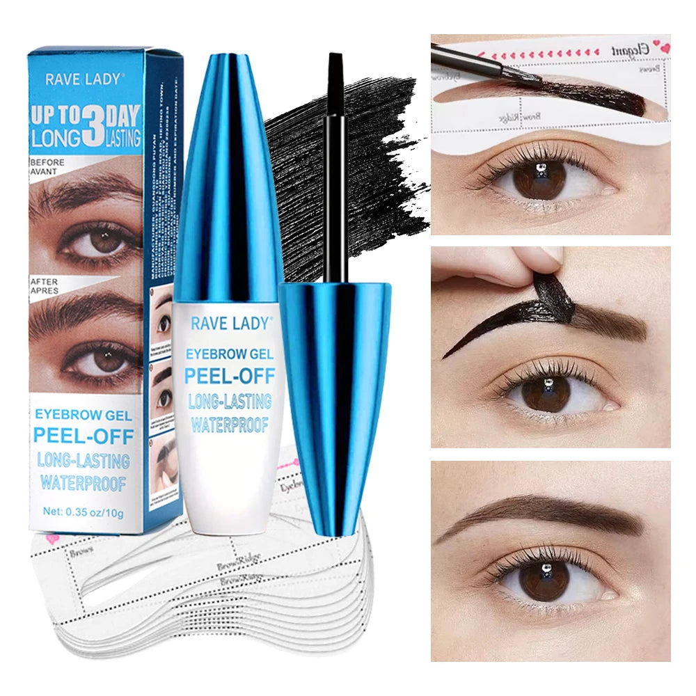 Rave Lady Tear-Off Eyebrow Glue Natural Dye Waterproof Lasting Fasting-Dry One-Step Coloring Tint Liquid Cosmetic Tattoo Eyebrow