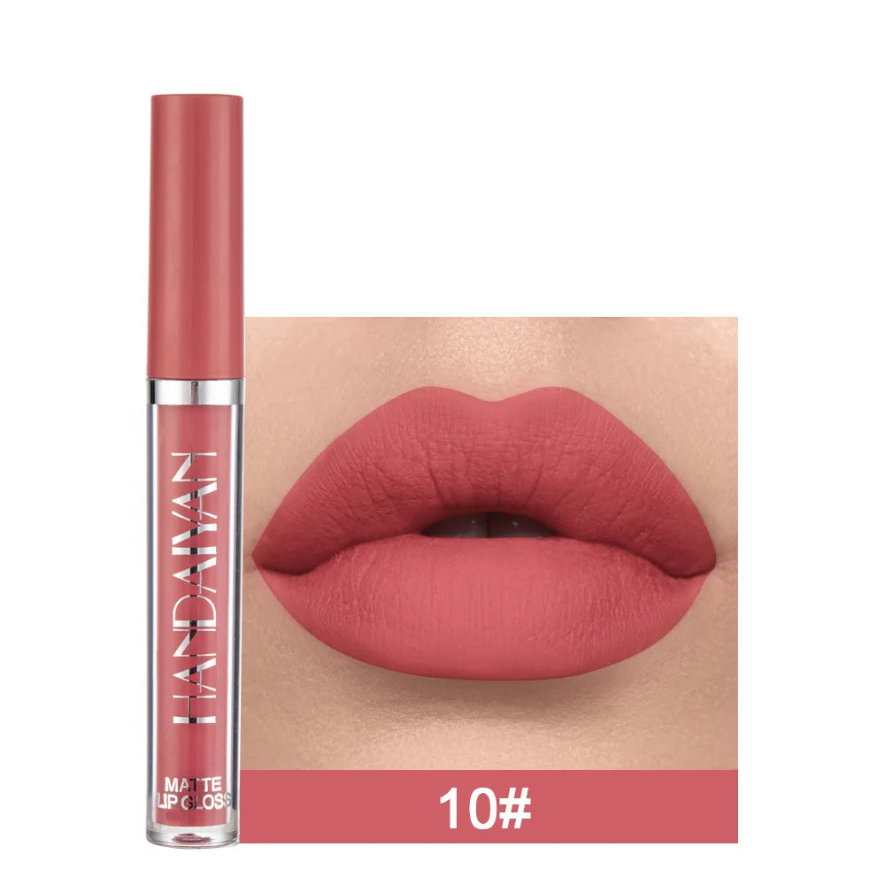 Handaiyan 12 Colors Matt Lip Gloss Longlasting Red Nude Lipstick Liquid matte Waterproof Lipgloss Makeup