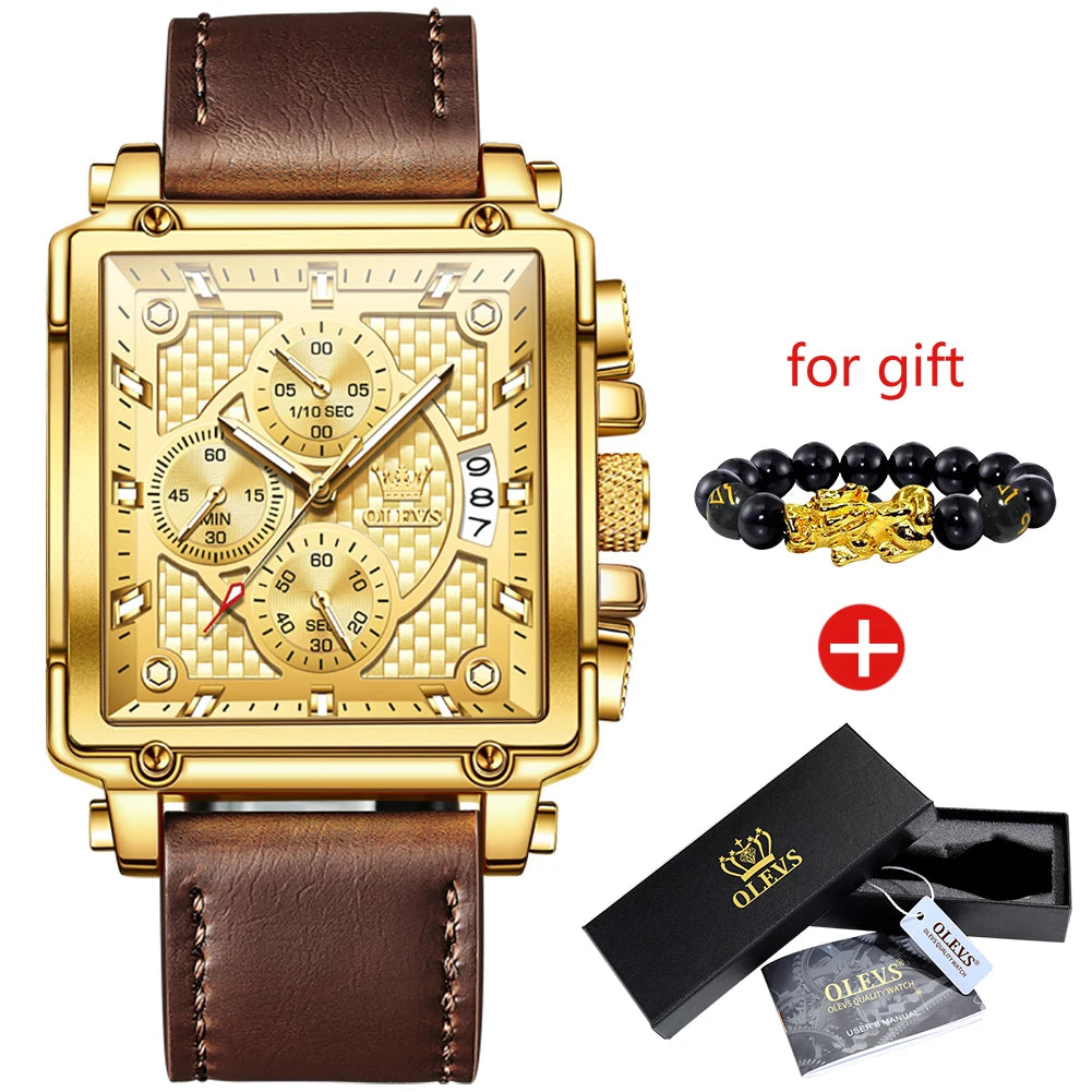 OLEVS 9925 Men's  Square Quality Quartz Wristwatch Chronograph Waterproof Original Watch for Man Luminous Date Luxury
