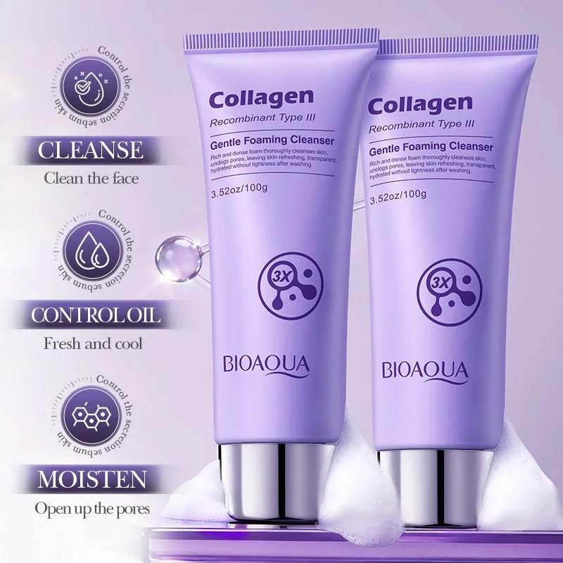 BIOAOUA Restructured Type III Collagen Gentle Foaming Deep Cleansing Oil Control Nourishing Brightening Facial Cleanser
