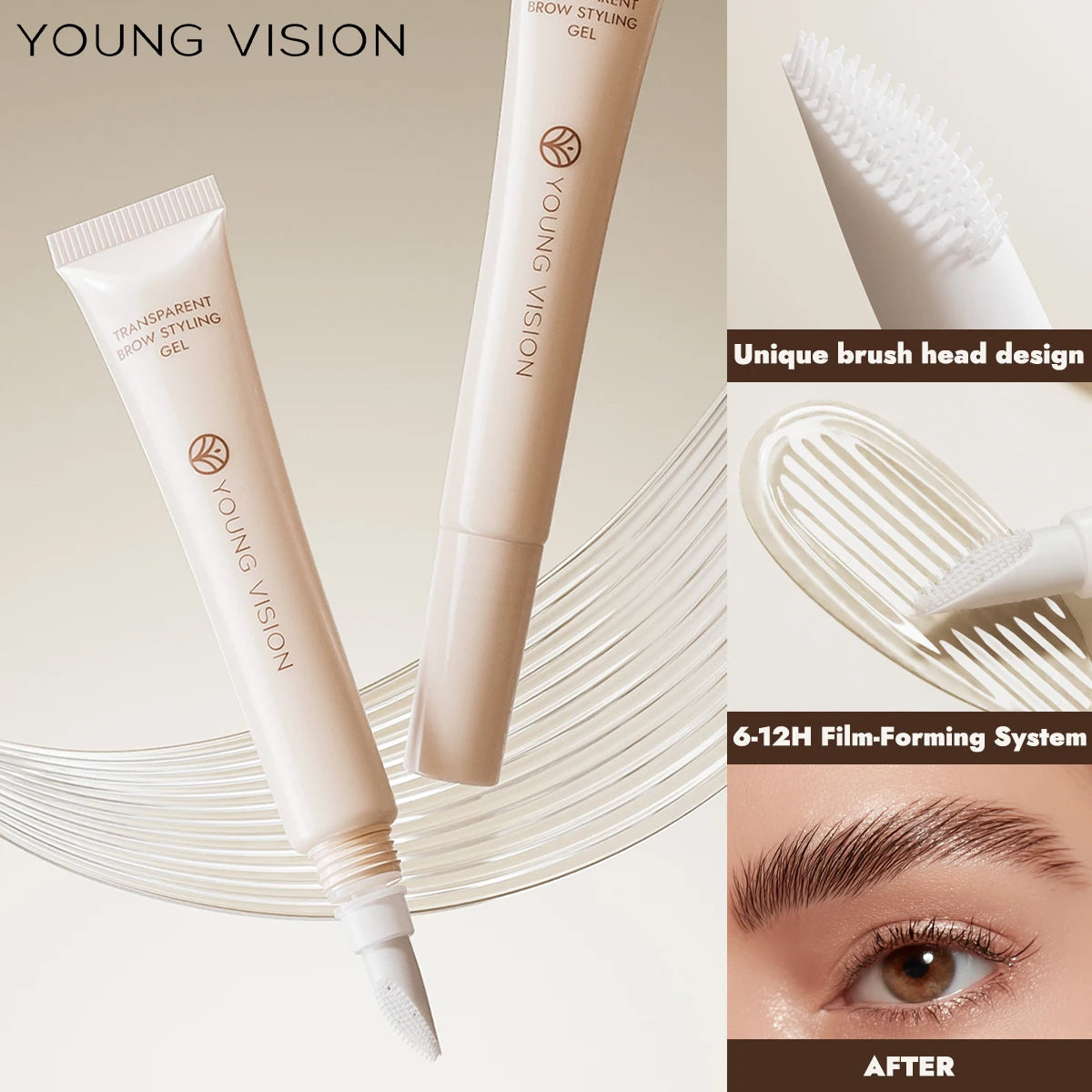 YOUNG VISION 3D Brow Gel Waterproof & Smudge-Proof Silicone Brush Tip Long-Lasting Hold All-Day Wear Defined eyebrow gel