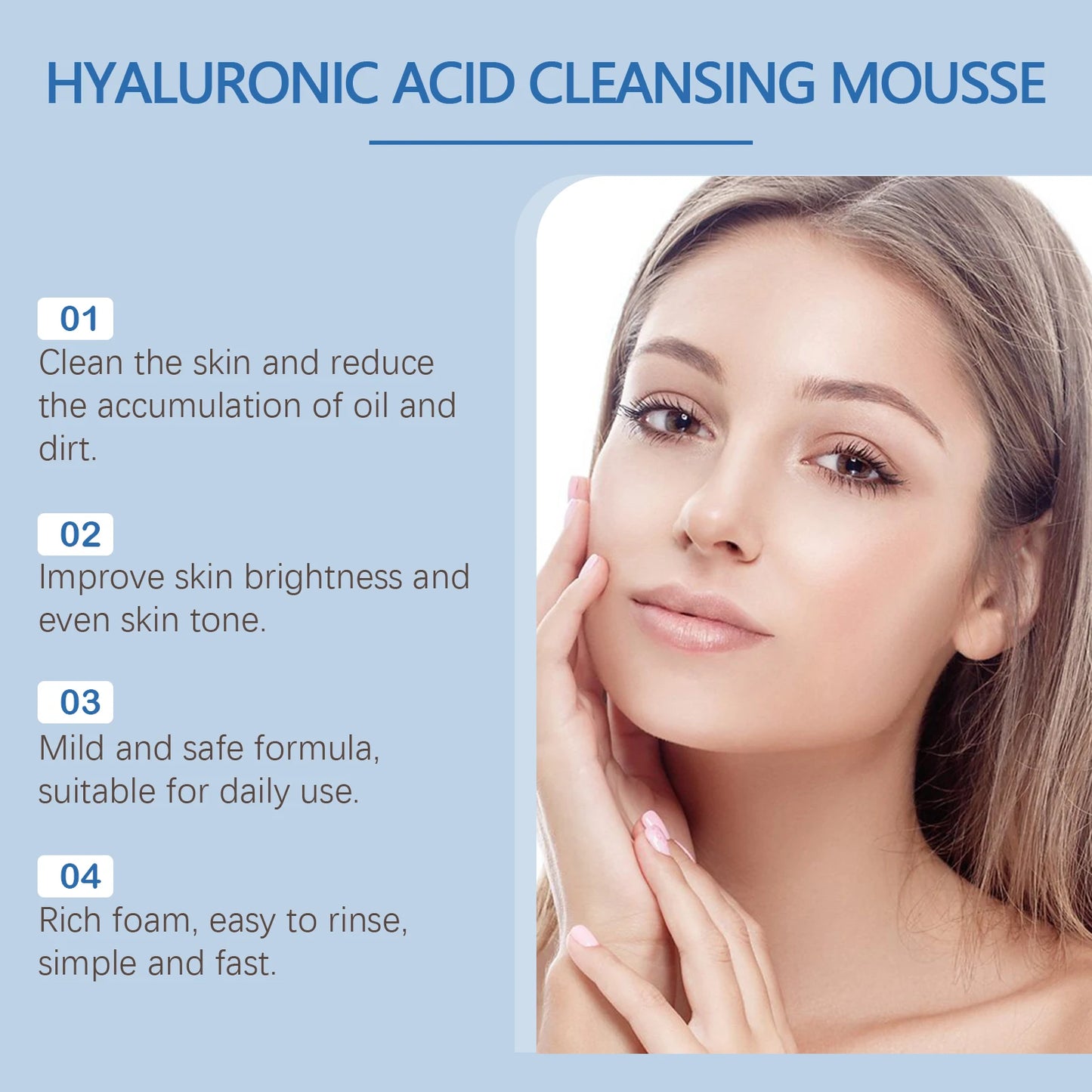 Hyaluronic Acid Cleansing Foam Facial Skin Mildly Cleansing&Attenuating Fine Lines Deep Moisturizing Nourishing Facial Cleanser