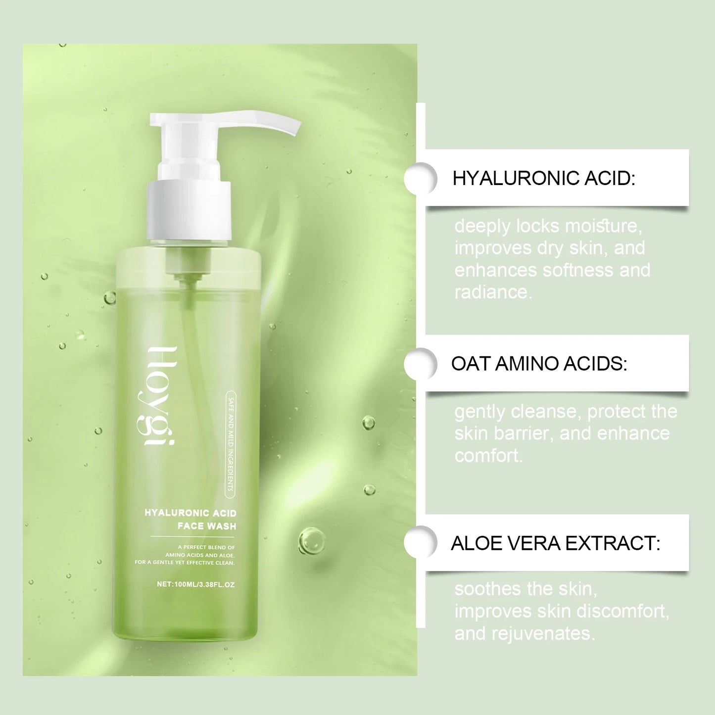 HOYGI Hyaluronic Acid Cleanser Anti Acne Oil Control Blackhead Remover Skin Cleansing Gel Brightening Pore Cleaning Face Wash