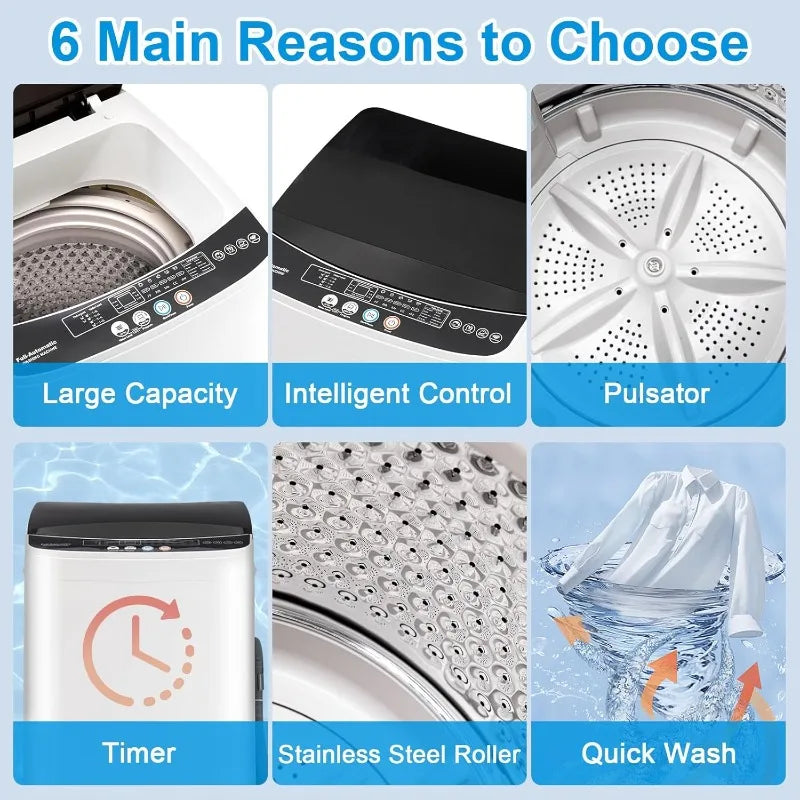 17LBS Full Automatic Portable Washer Spinner - 10 Programs with Child Lock & Energy-Saving, Compact Design Customized