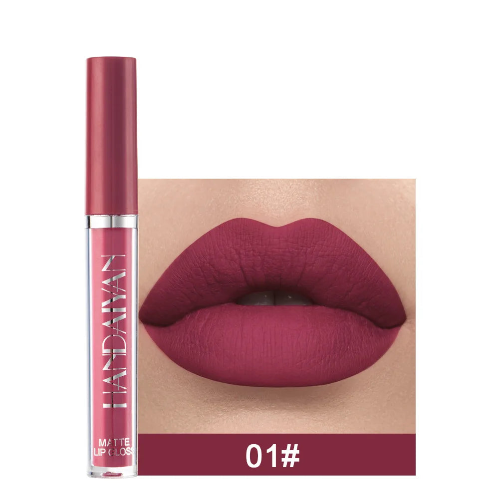 Handaiyan 12 Colors Matt Lip Gloss Longlasting Red Nude Lipstick Liquid matte Waterproof Lipgloss Makeup