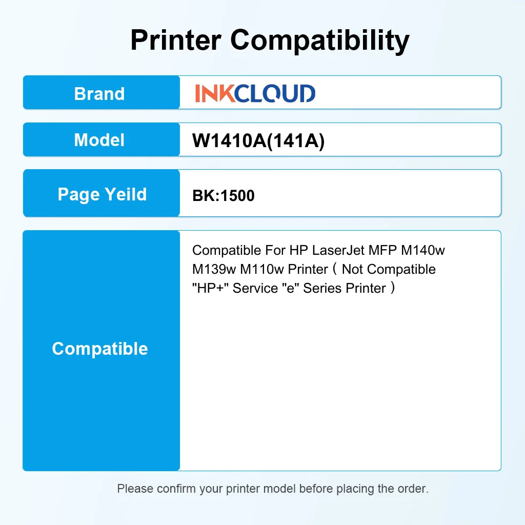 INKCLOUD 141A Compatible 141 A Toner Replacement for HP 141A W1410A 141X W1410X Black Laserjet Pro M110w MFP M140w M139