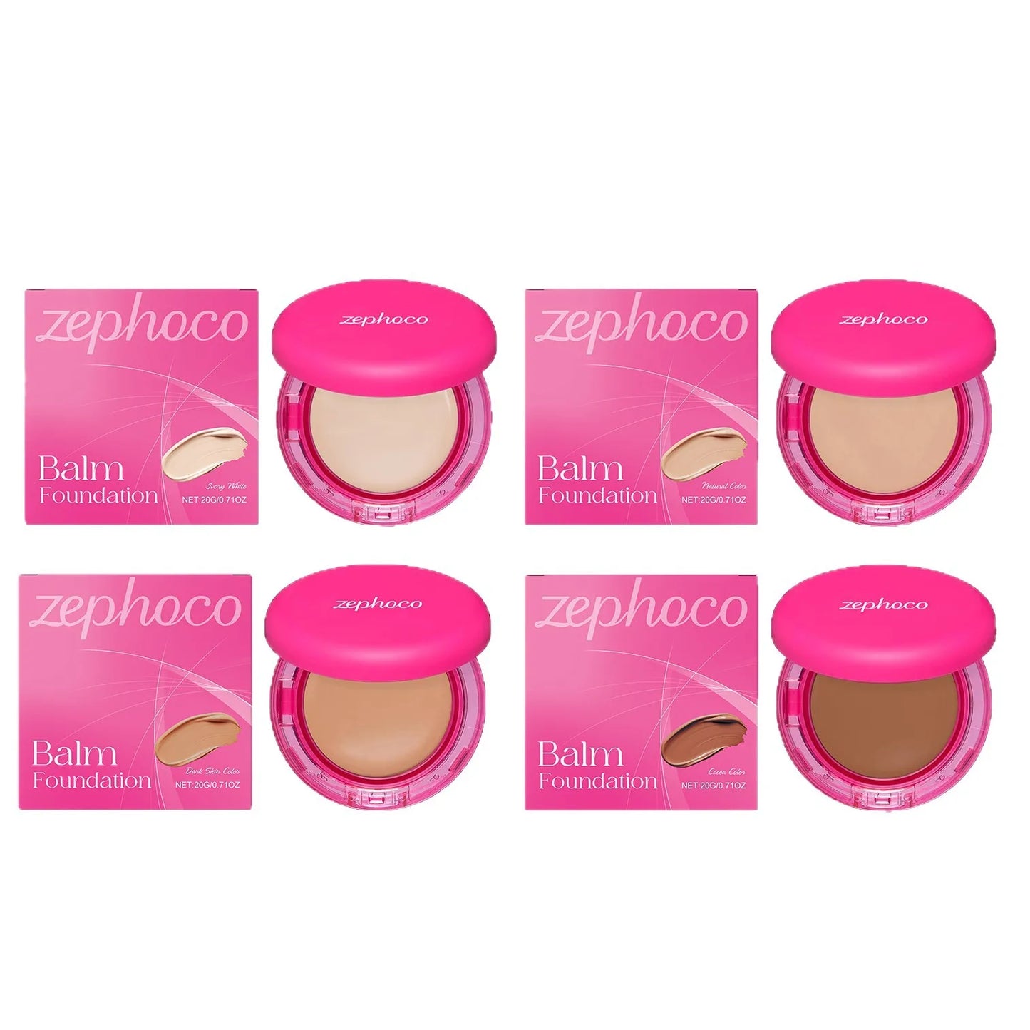 Zephoco Balm Foundation 4 Color Long Lasting Oil Control Age-Defying Matte BB Cream Foundation High Coverage Makeup Products 20g
