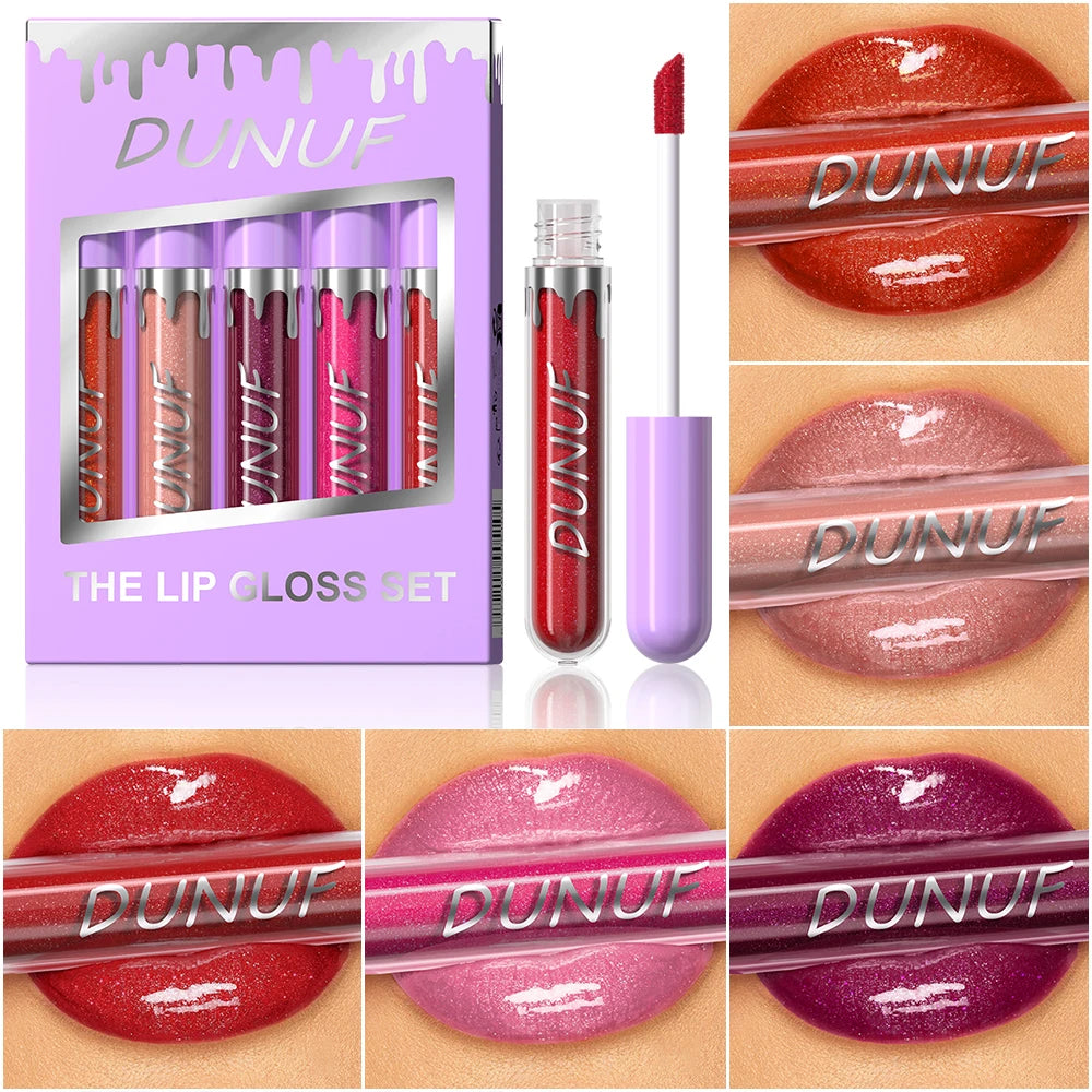 Lip Gloss Lip Oil Set, Glitter Lipstick Shimmer Moisturizing Hydrating Waterproof Non-sticky, Deep Red, Y2K Makeup Christmas