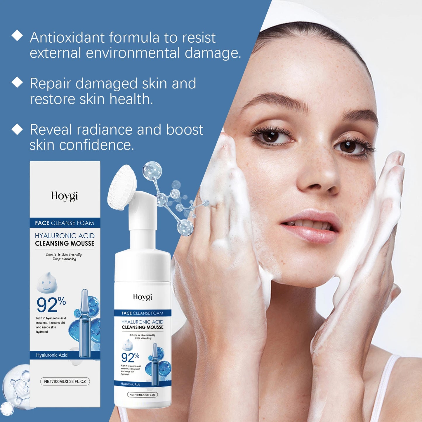 Hyaluronic Acid Cleansing Foam Facial Skin Mildly Cleansing&Attenuating Fine Lines Deep Moisturizing Nourishing Facial Cleanser