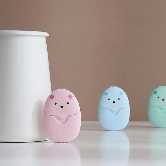 50Pcs Portable Disposable Cleaning Soap Paper New Cartoon Travel Paper Soap Cute Paper Soap Disposable Bear Soap
