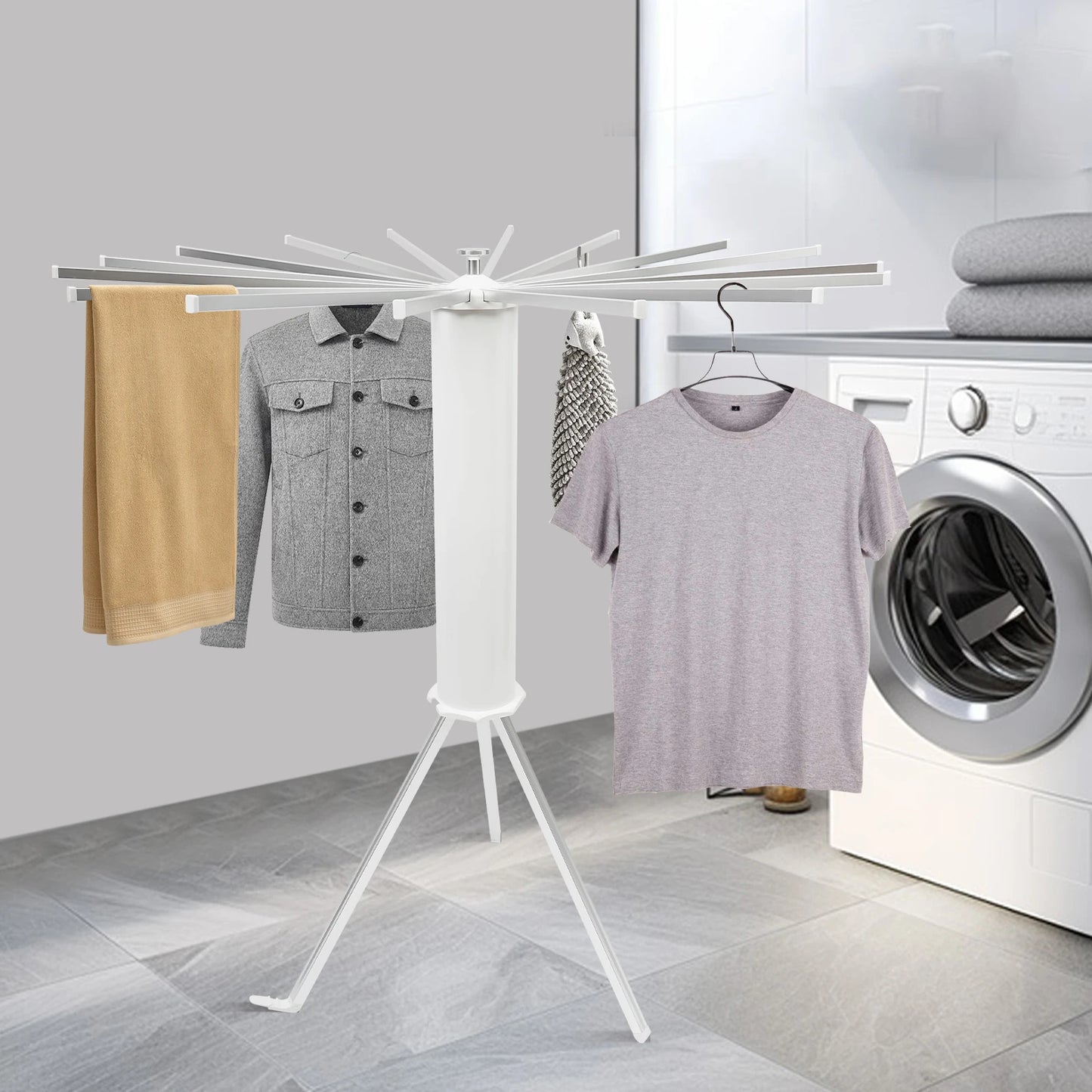 16 Pole Foldable Drying Rack,Tripod Clothes Drying Rack,Laundry Drying Rack,Garment Rack Can Dry Towels, Bath Towels, Shoes,Hats