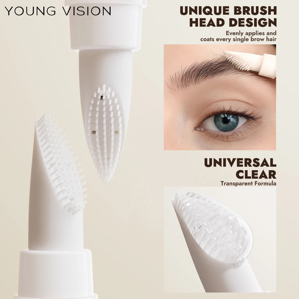 YOUNG VISION 3D Brow Gel Waterproof & Smudge-Proof Silicone Brush Tip Long-Lasting Hold All-Day Wear Defined eyebrow gel