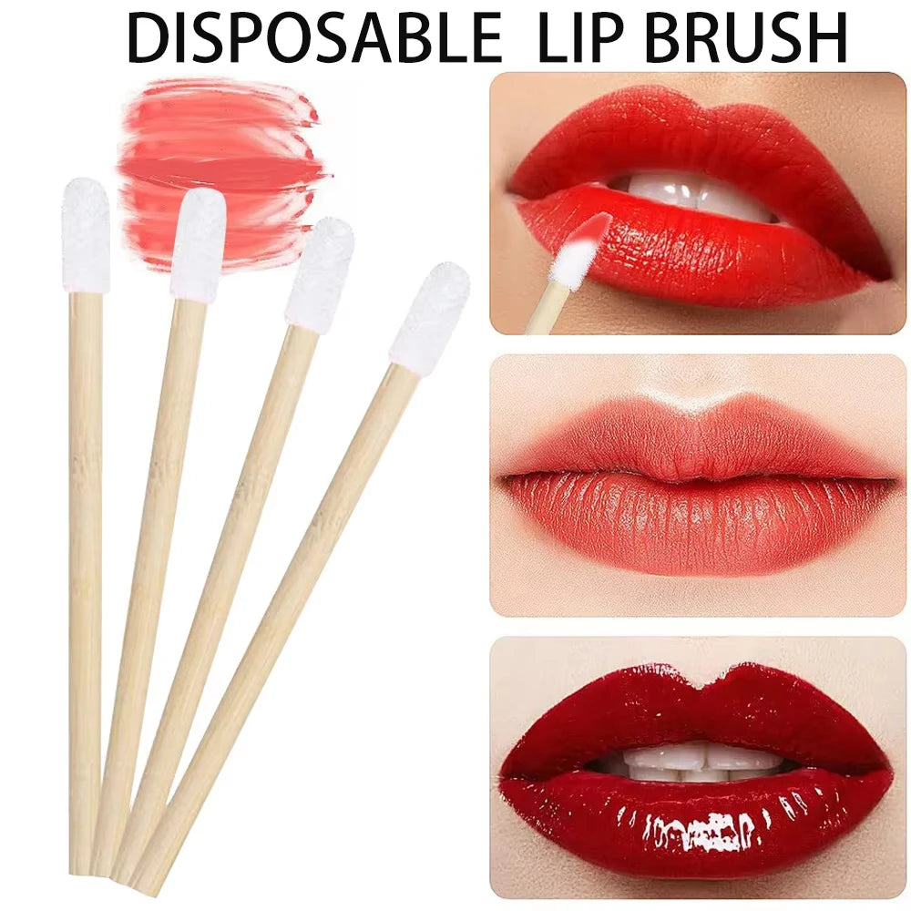 50/200pcs Bamboo Handle Lip Brushes Lipstick Gloss Wands Applicator Make Up Brush For Lip Eyelashes Extension Makeup Beauty Tool