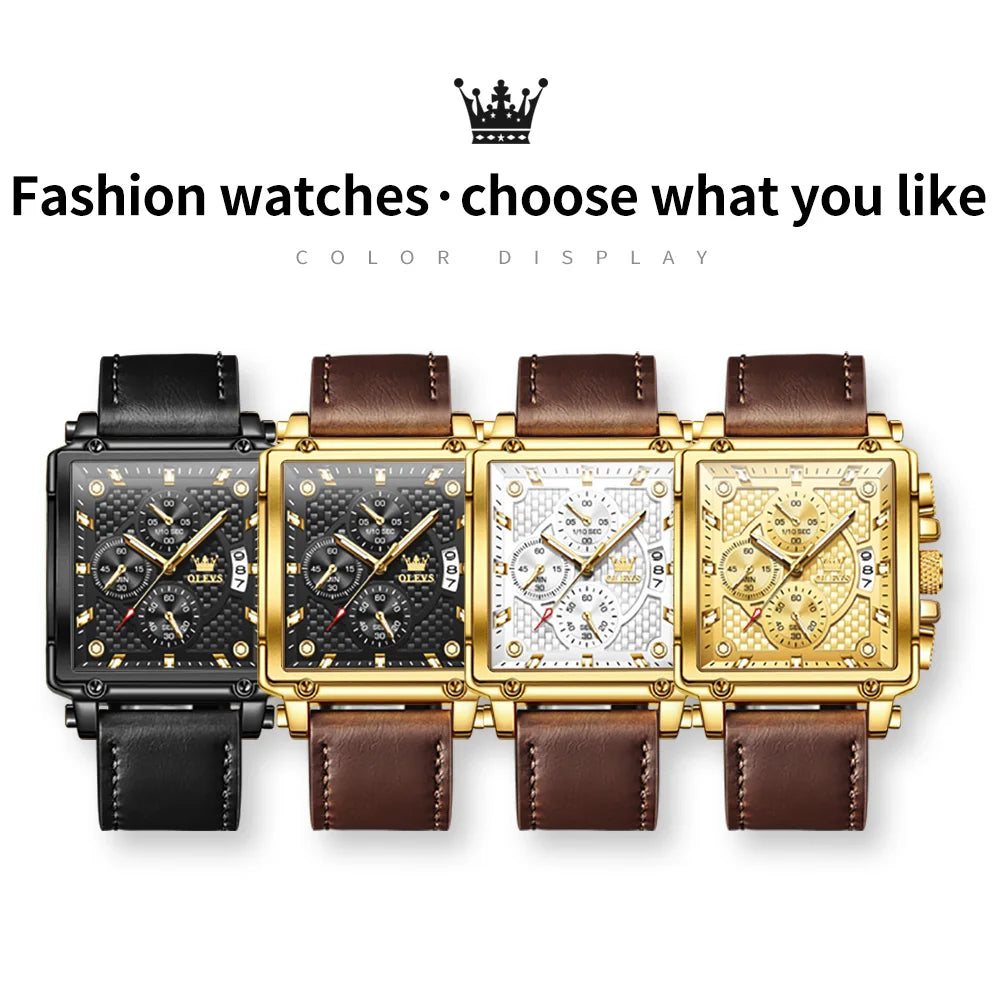 OLEVS 9925 Men's  Square Quality Quartz Wristwatch Chronograph Waterproof Original Watch for Man Luminous Date Luxury